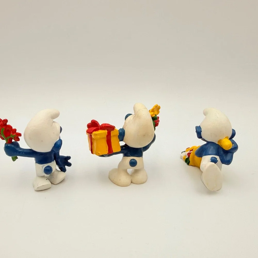 Vintage Schleich Peyo Smurfs PVC Figures Lot of 3 Flowers Gift Horn 1978-1981